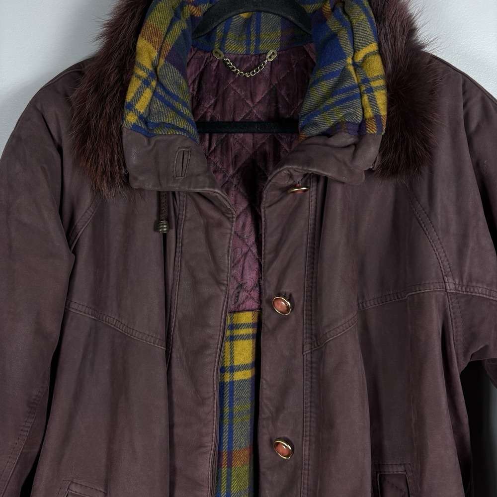 Vera Pelle Women's 40 Burgundy‎ Suede Removable Fur Collar Lined Barn Jacket VTG